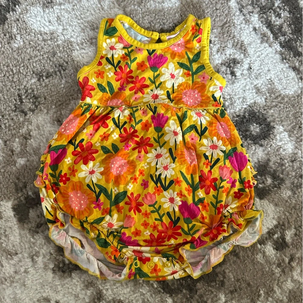 Little Sleepies Yellow Floral Ruffle Bubble Romper